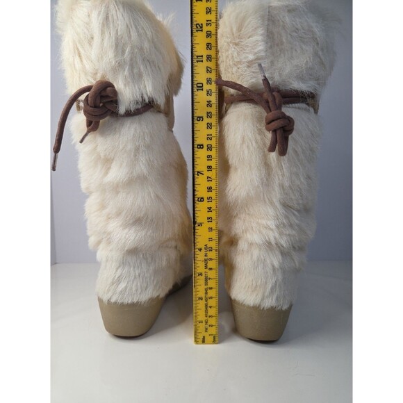 Tecnica Goat Fur Cream Mid Calf SnowBoots Leather Detail Embroidered Moose Sz 37 - Picture 6 of 9